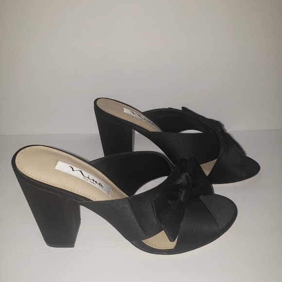 NWT Nina Samina Black Satin Bow Mule Sandals - Picture 4 of 8